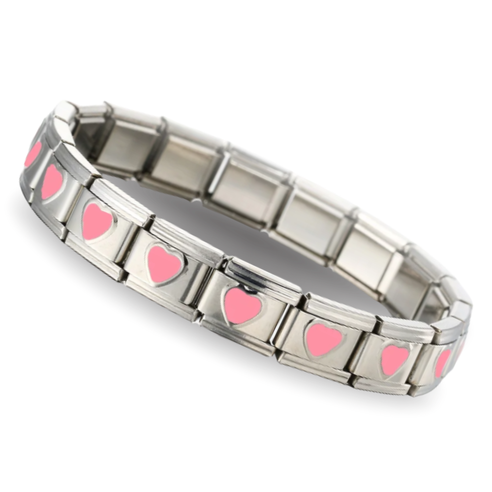 Brazalete Plata con corazones Rosas