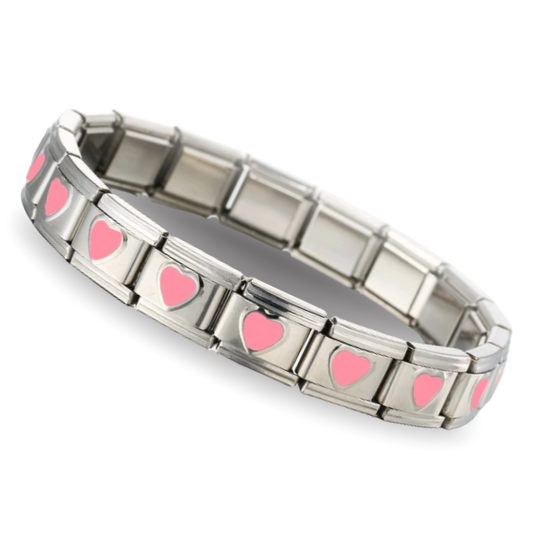 Brazalete Plata con corazones Rosas