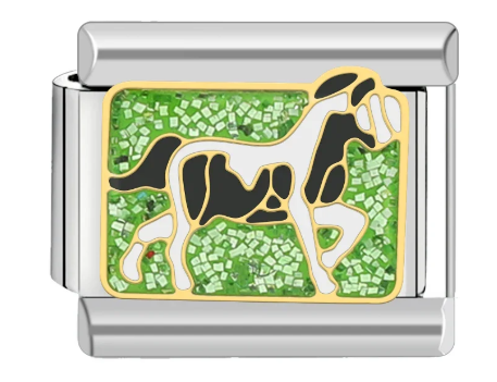 Caballo Blanco y negro con fondo Verde purpurina