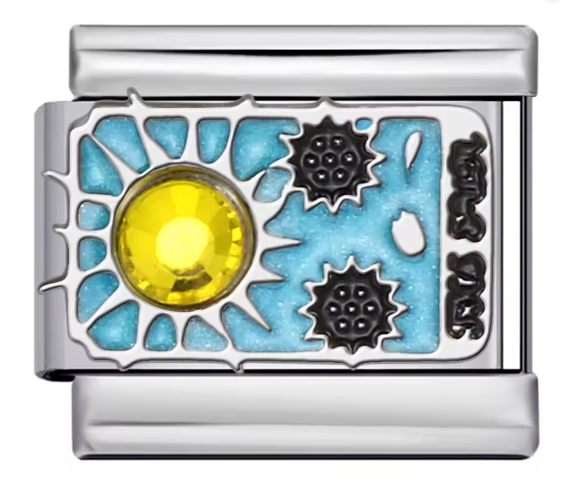 Carta Azul con Piedra en forma de Sol Amarillo