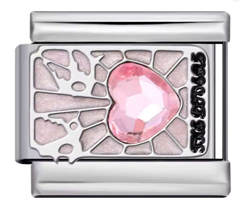 Carta Rosa con Piedra en forma de Corazón Rosa