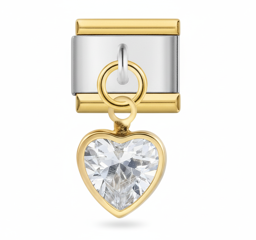 Corazón Brillante Colgante sobre Plateado con bordes Dorados