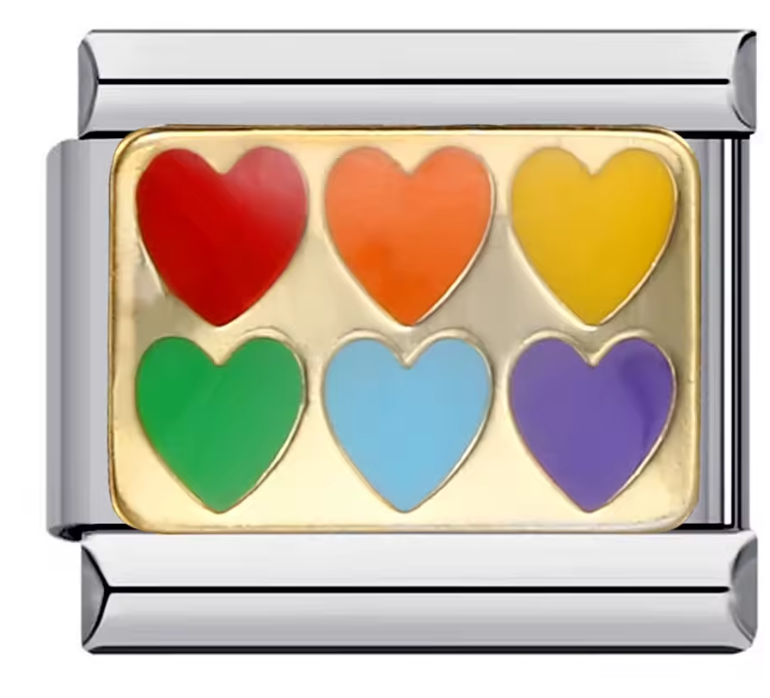 Corazón Multicolor dorado sobre charm Plata