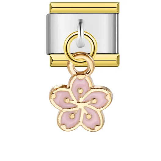 Flor Rosa Colgante sobre Plateado con bordes Dorados