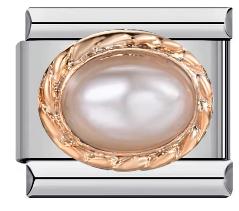 Gema Blanca con borde Oro Rosa