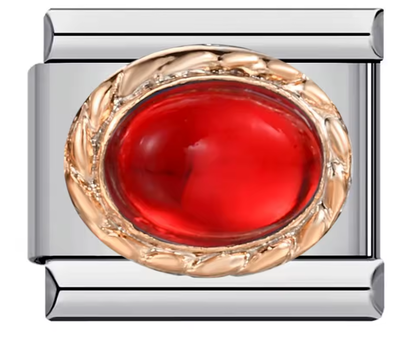 Gema Roja con borde Oro Rosa