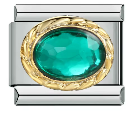 Gema Turquesa con Borde Dorado