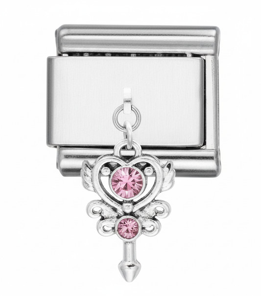 Llave Colgante en forma de Corazón Rosa con alas