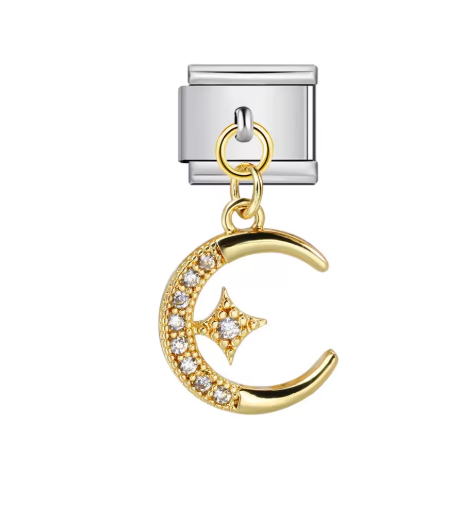 Luna y Estrella Dorada-Plateada Colgante