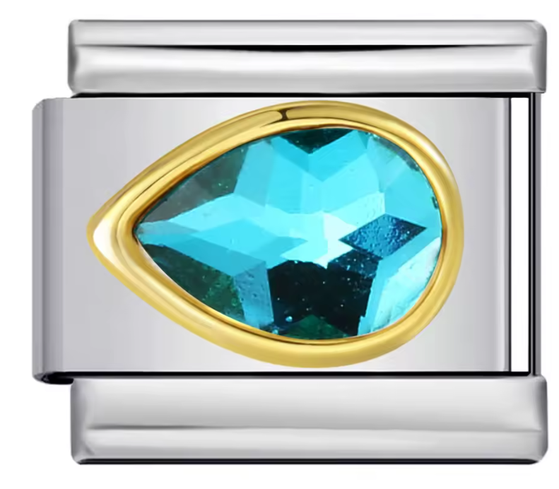 Piedra Azul en forma de gota con borde Dorado