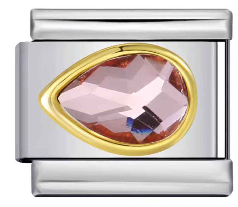 Piedra Rosa en forma de gota con borde Dorado
