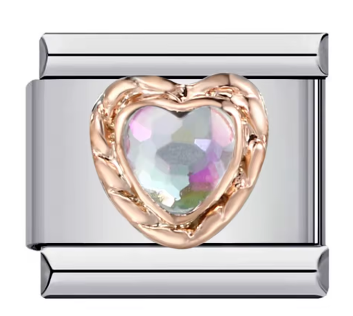 Corazón con borde oro rosa y piedra multicolor