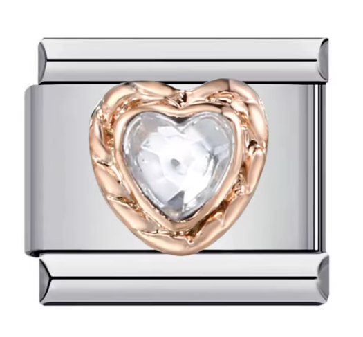 Corazón con borde oro rosa y piedra blanca